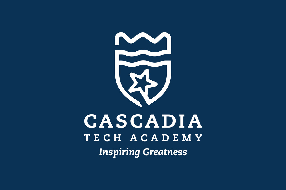 Cascadia Tech logo in white on navy